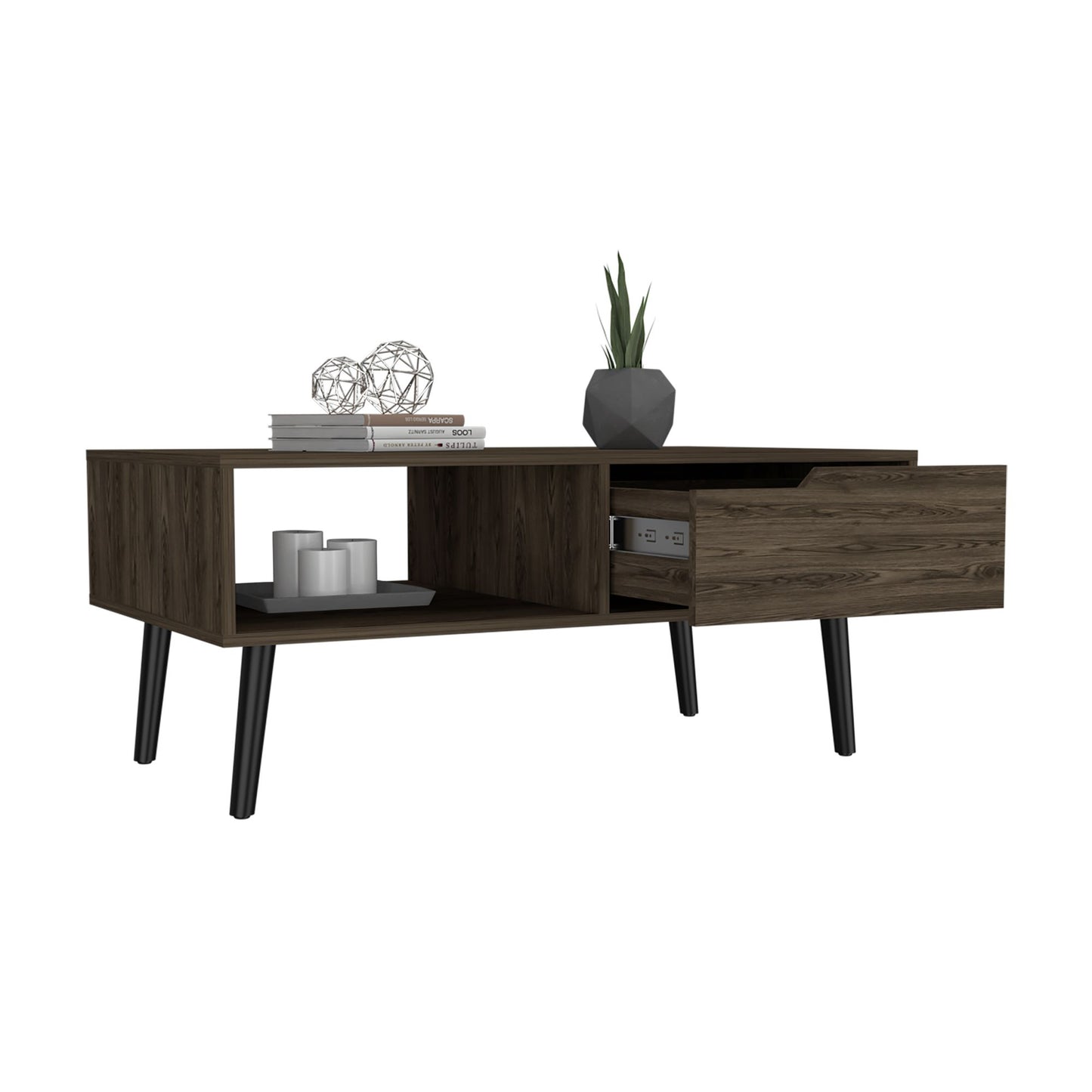Coffee Table, One Open Shelf, One Drawer, Dark Walnut image 4