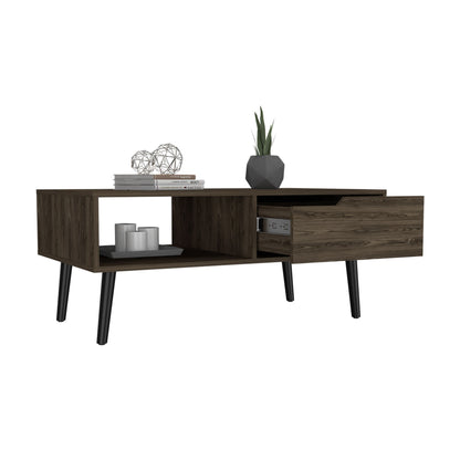 Coffee Table, One Open Shelf, One Drawer, Dark Walnut image 4