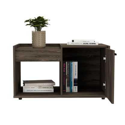 Coffee Table, One Open Shelf, Single Door Cabinet, Dark Walnut image 4