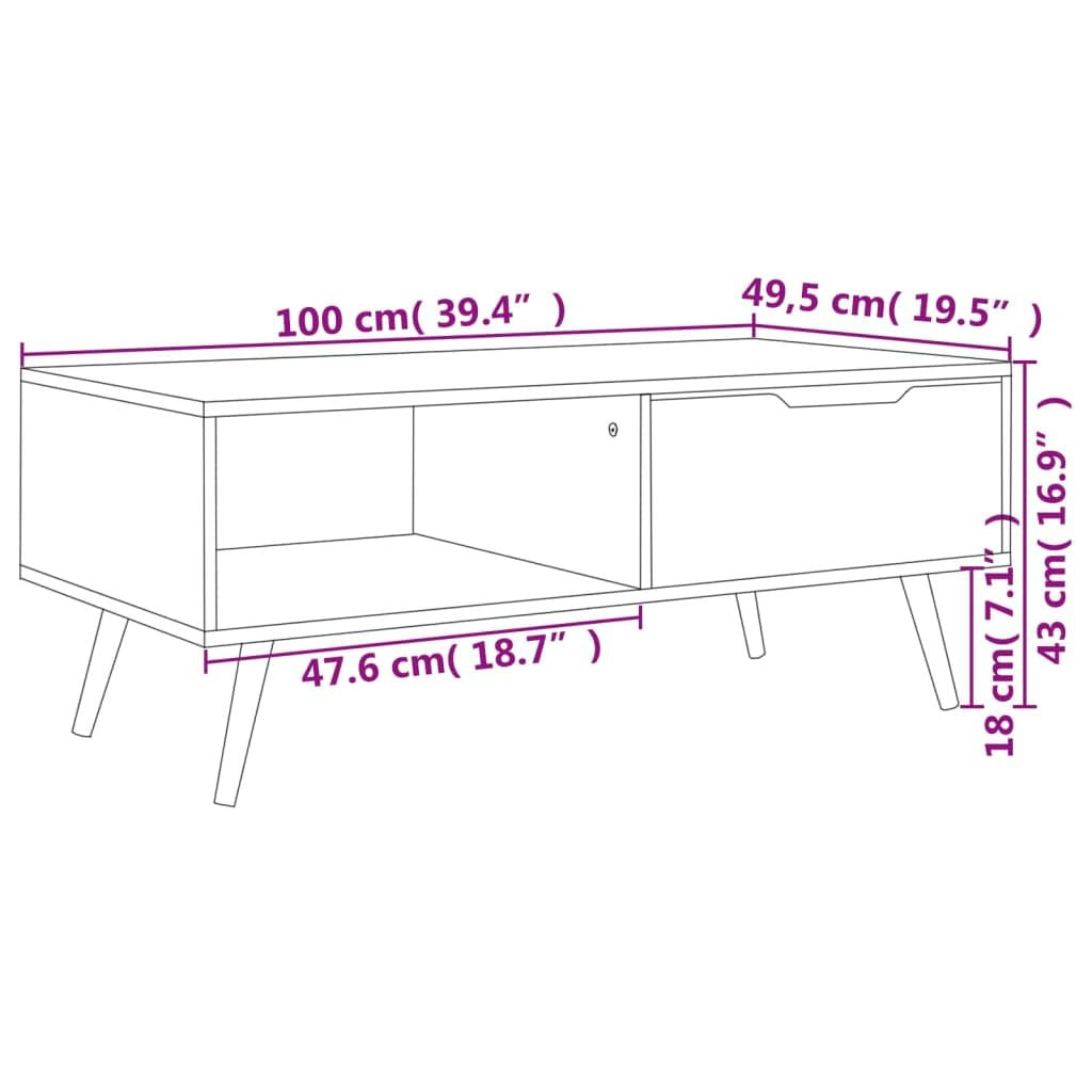 Coffee Table White 39.4"x19.5"x16.9" Engineered Wood image 7