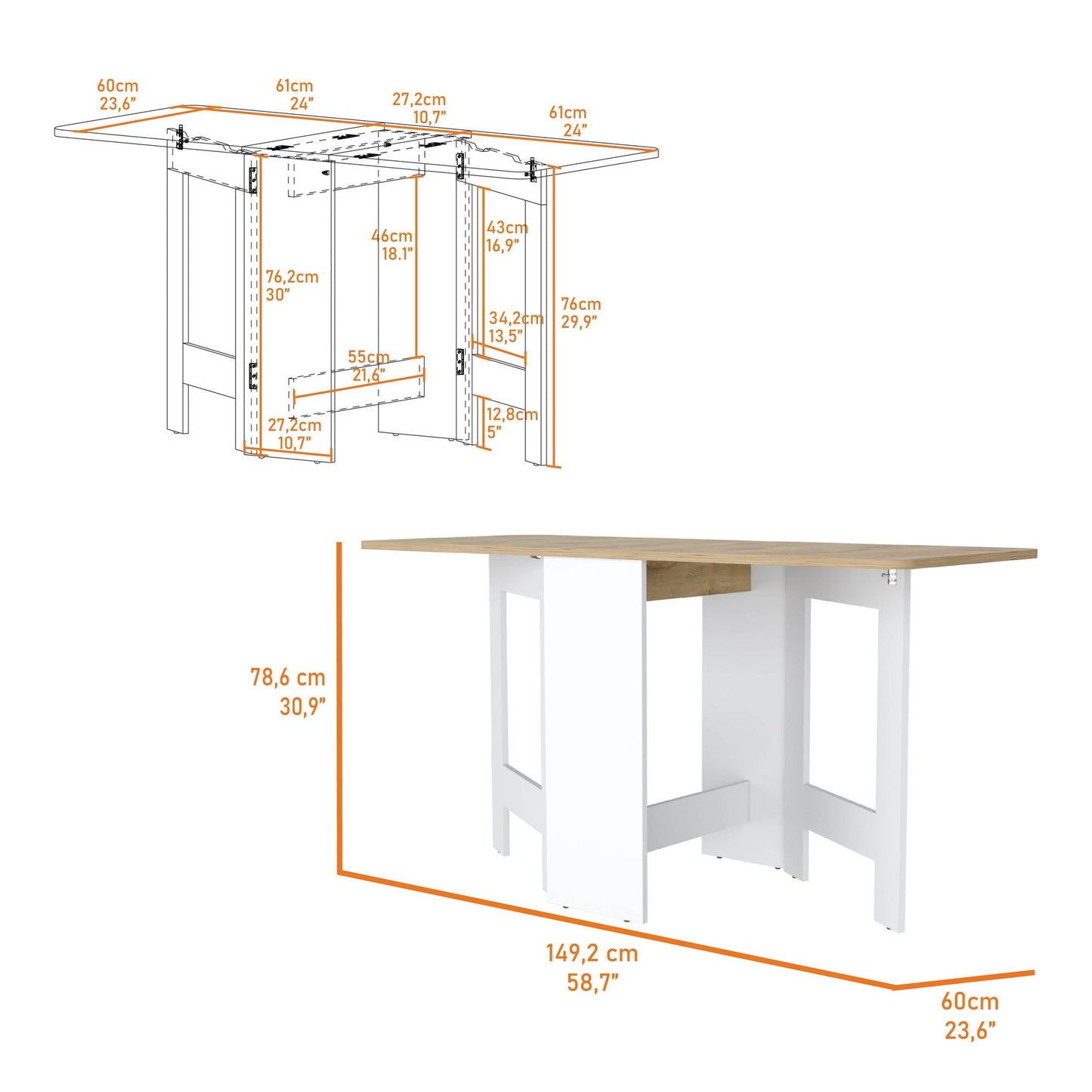 Cole White and Macadamia Folding Dining Table image 7