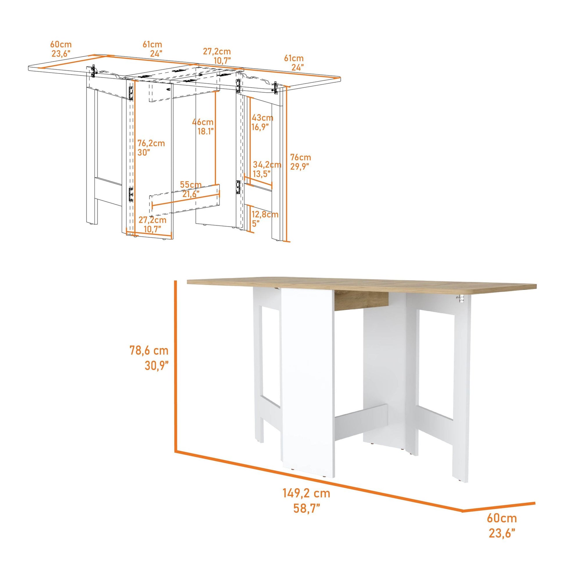 Cole White and Macadamia Folding Dining Table image 7
