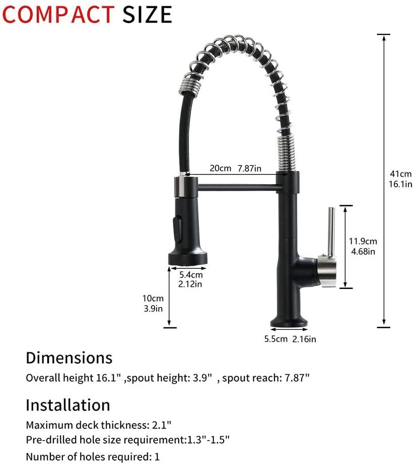 Commercial Black and Nickle Kitchen Faucet with Pull Down Sprayer, Single Handle Single Lever Kitchen Sink Faucet image 7