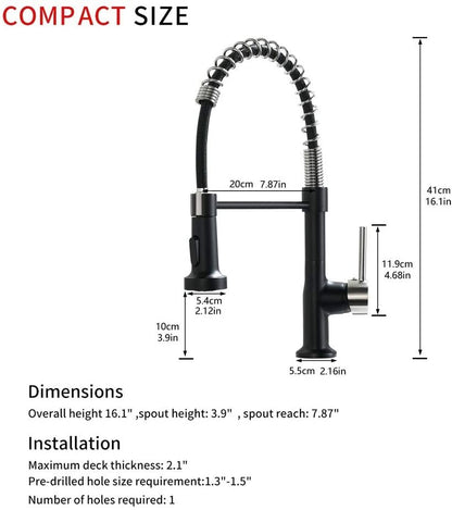 Commercial Black and Nickle Kitchen Faucet with Pull Down Sprayer, Single Handle Single Lever Kitchen Sink Faucet image 7