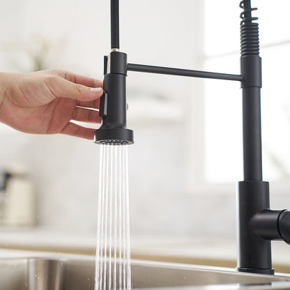 Commercial Black Kitchen Faucet with Pull Out Sprayer, Single Handle Single Lever Kitchen Sink Faucet image 4