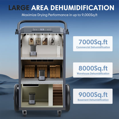 Commercial Dehumidifier 305 PPD side view with wheels