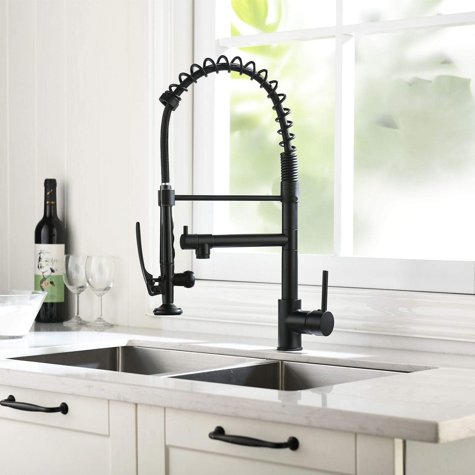 Commercial Kitchen Faucet Pull Down Sprayer Black and Nickel,Single Handle Kitchen Sink Faucet image 10