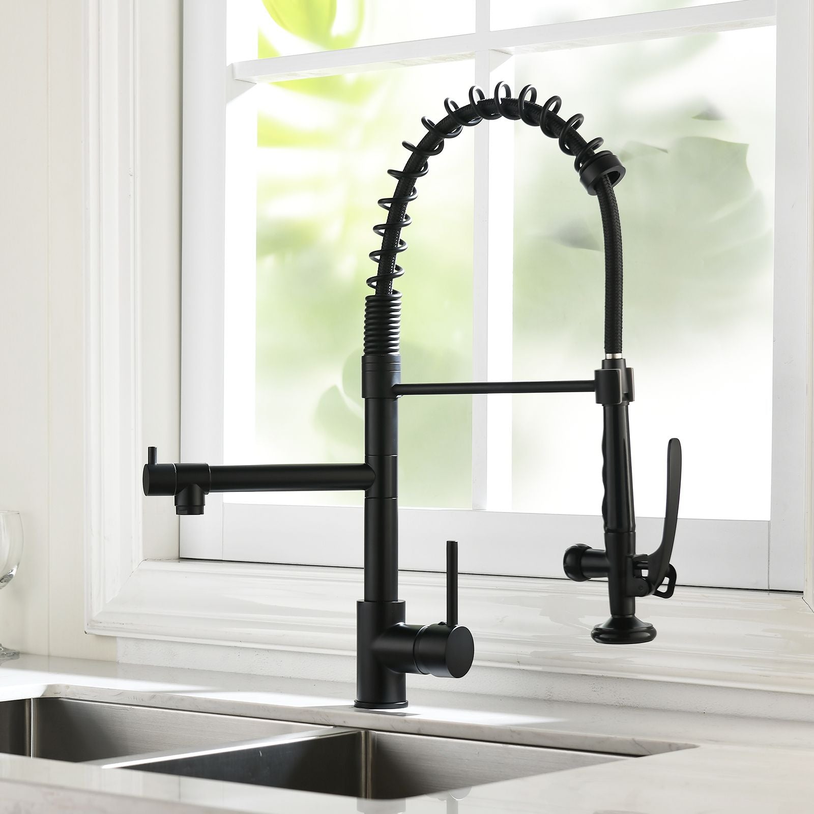 Commercial Kitchen Faucet Pull Down Sprayer Black and Nickel,Single Handle Kitchen Sink Faucet image 7