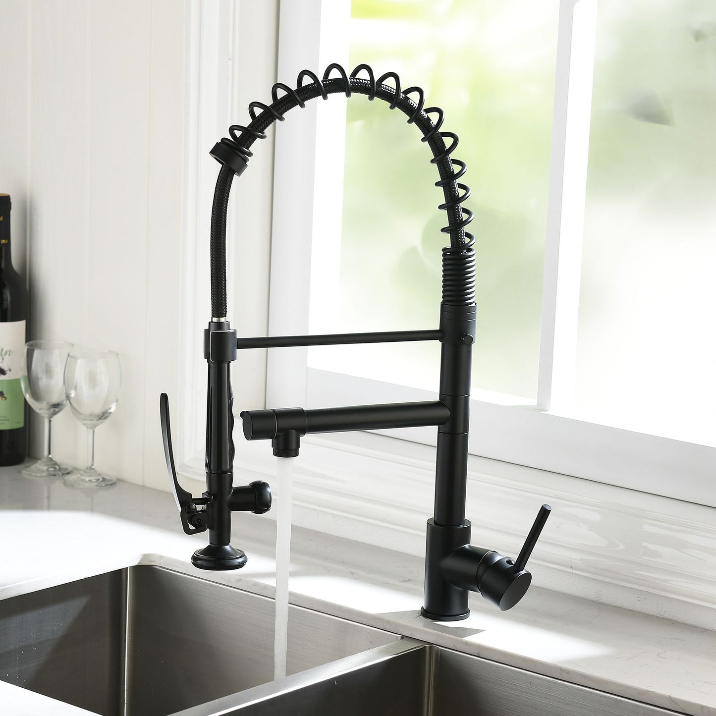 Commercial Kitchen Faucet Pull Down Sprayer Black and Nickel,Single Handle Kitchen Sink Faucet image 9