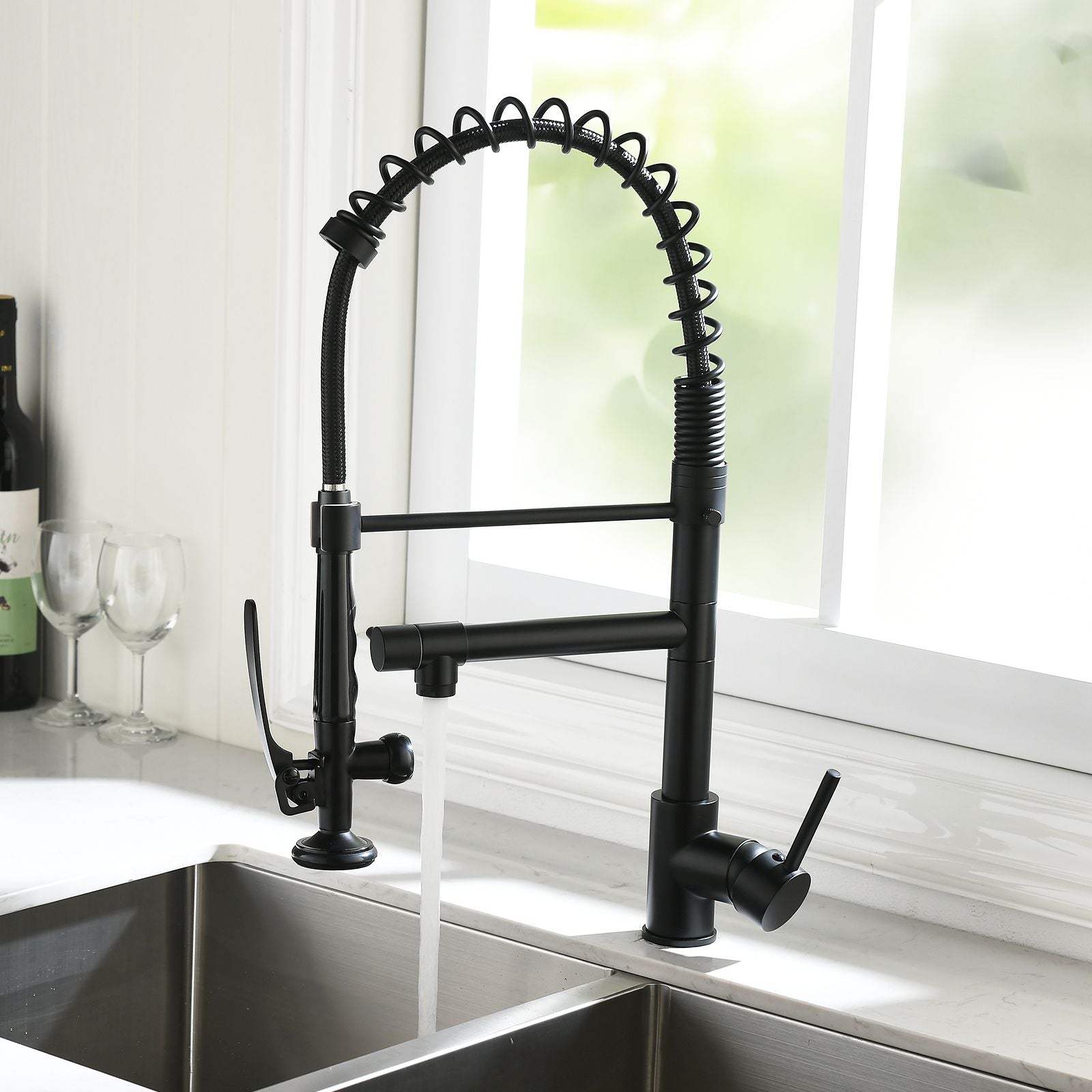 Commercial Kitchen Faucet Pull Down Sprayer Black and Nickel,Single Handle Kitchen Sink Faucet image 9