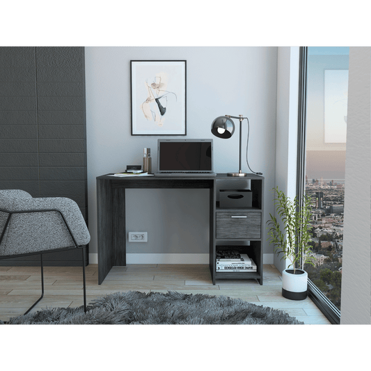 Computer Desk with 1-Drawer and 2-Open Storage Shelves, Smokey Oak image 1