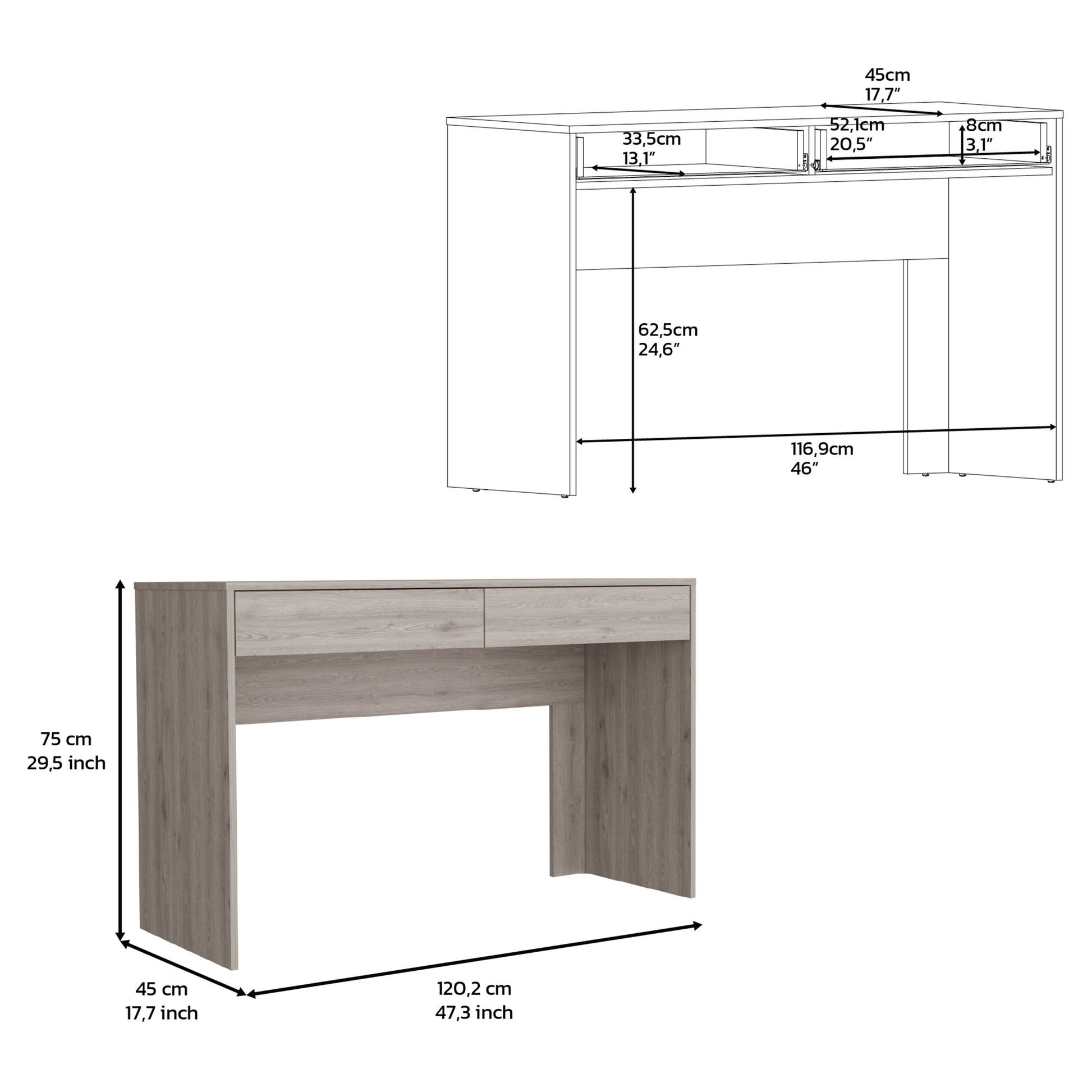 Computer Desk with Two Drawers Writing , Light Gray image 5