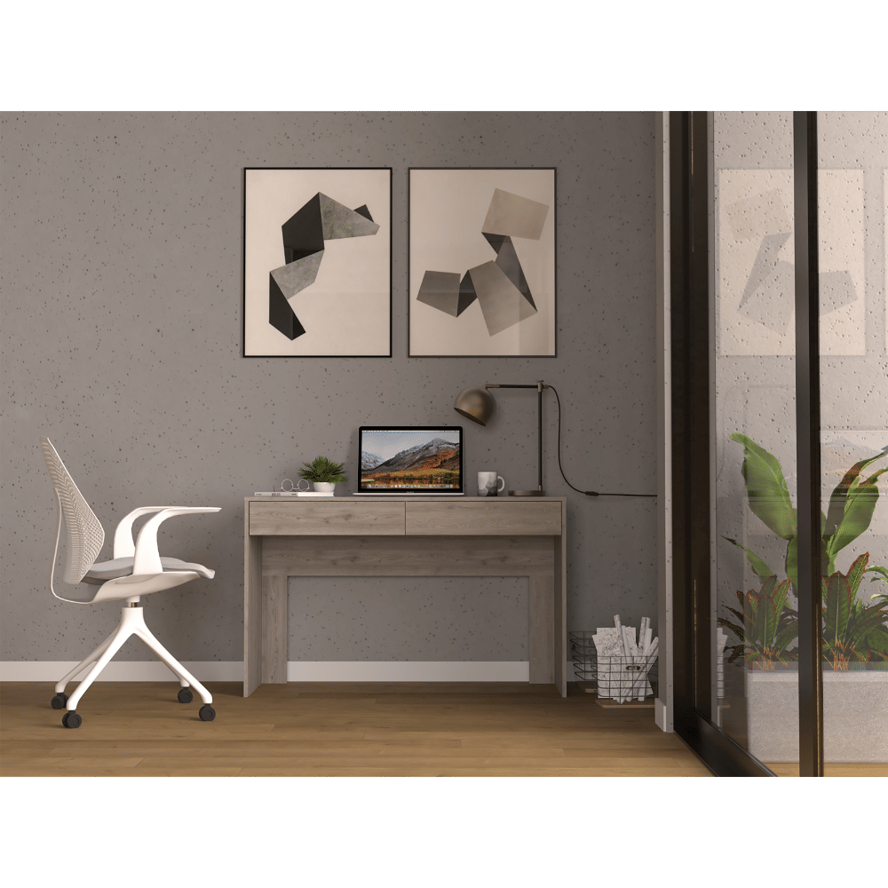 Computer Desk with Two Drawers Writing , Light Gray image 1