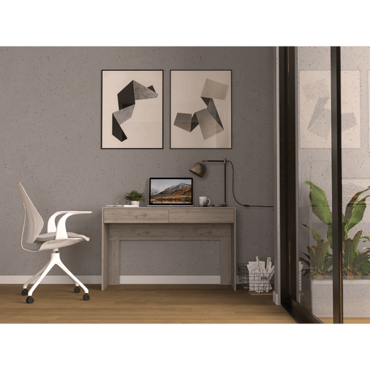 Computer Desk with Two Drawers Writing , Light Gray image 1