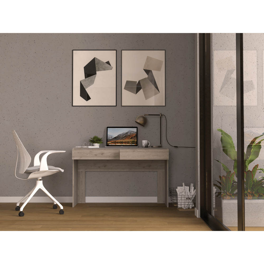 Computer Desk with Two Drawers Writing , Light Gray image 2