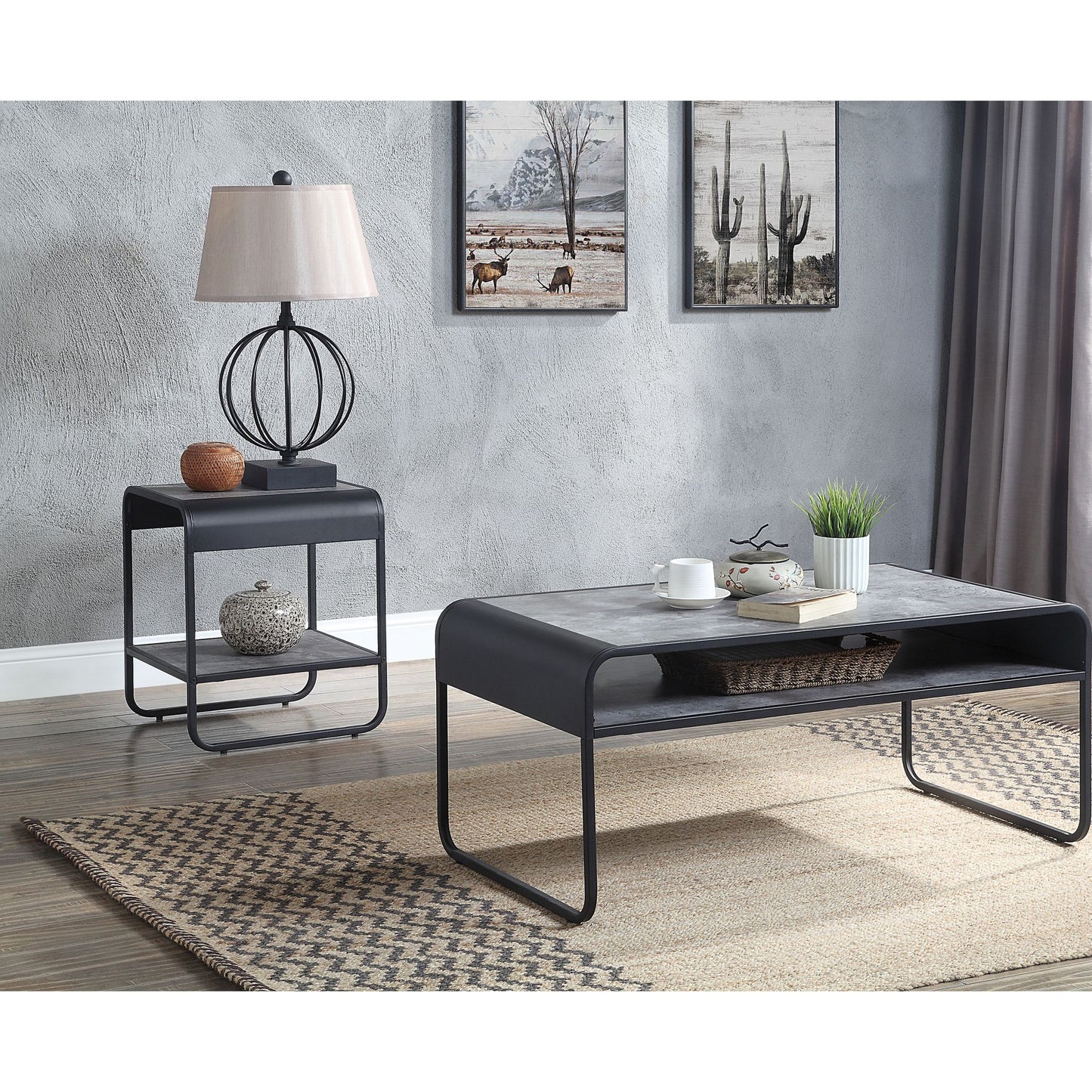 Concrete Grey and Black 1-shelf End Table image 6
