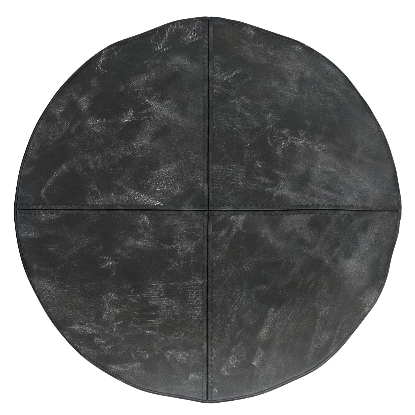Connor 18 inch Wide Round Pouf in Distressed Black Genuine Leather image 3