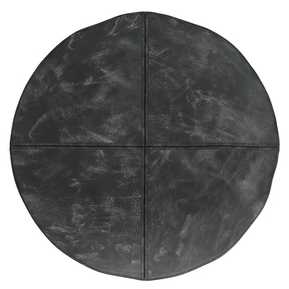 Connor 18 inch Wide Round Pouf in Distressed Black Genuine Leather image 3