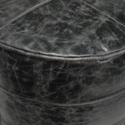 Connor 18 inch Wide Round Pouf in Distressed Black Genuine Leather image 2