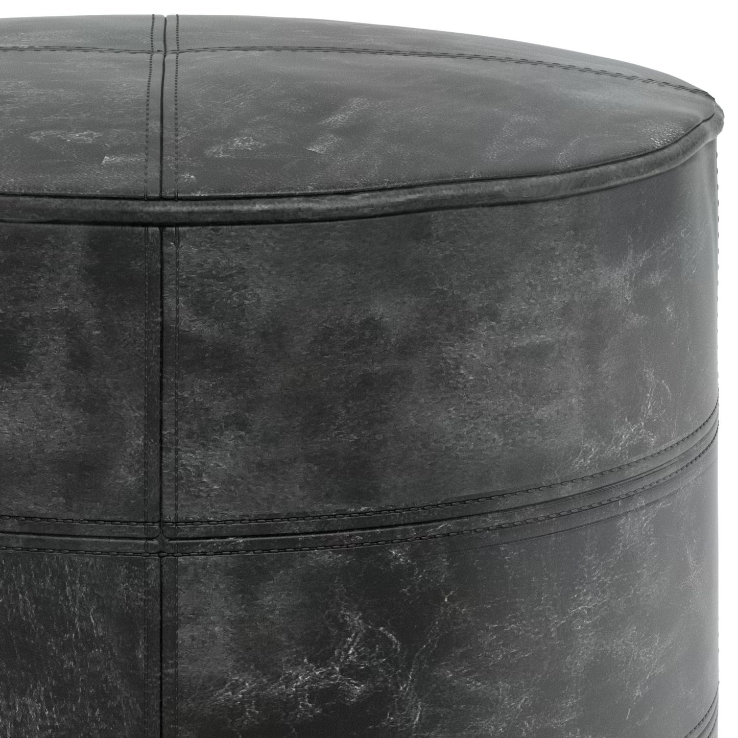 Connor 18 inch Wide Round Pouf in Distressed Black Genuine Leather image 4