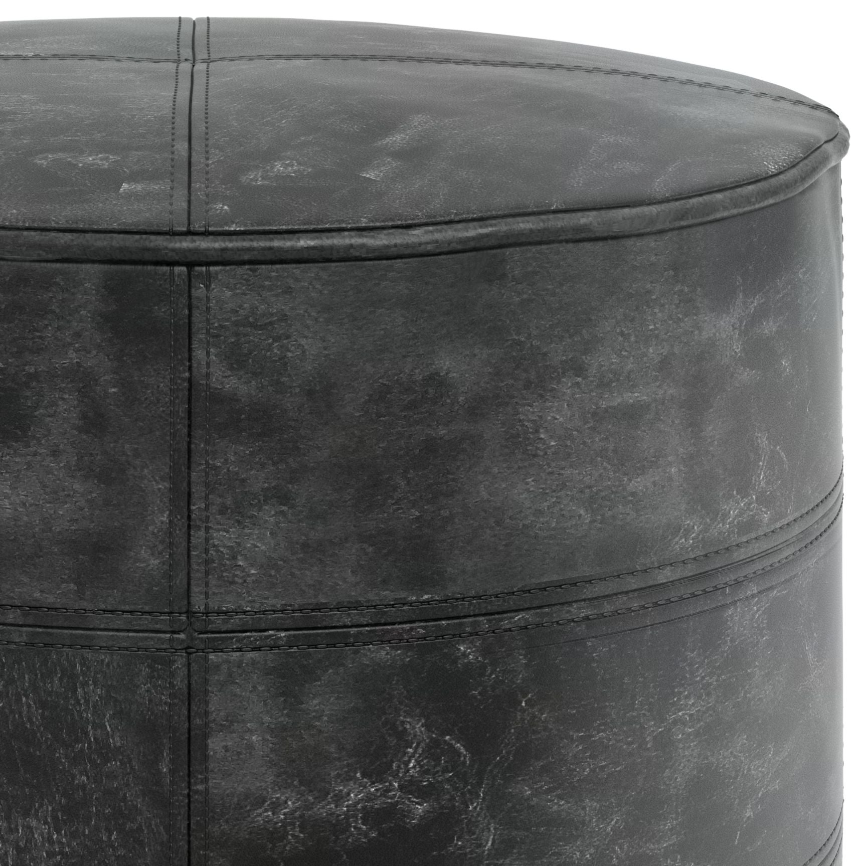 Connor 18 inch Wide Round Pouf in Distressed Black Genuine Leather image 4