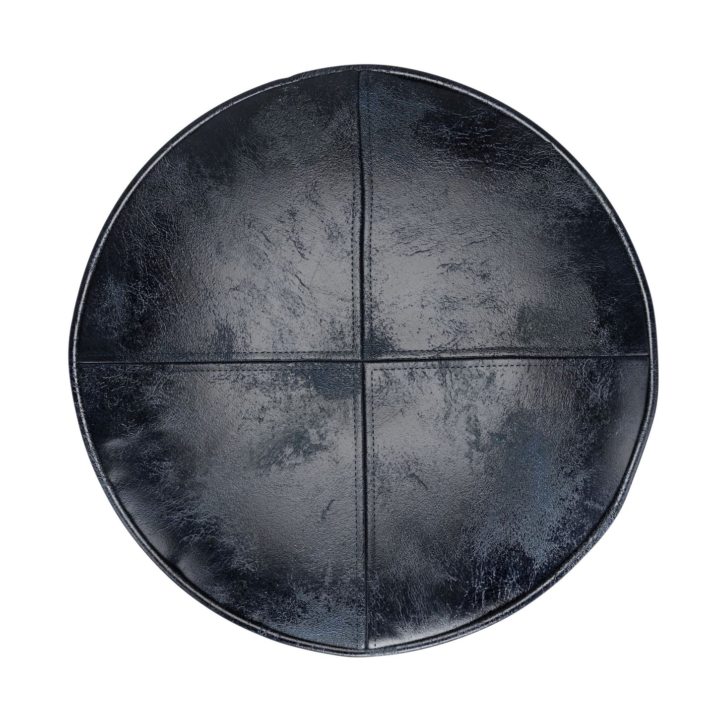 Connor 18 inch Wide Round Pouf in Distressed Navy Blue Genuine Leather image 4