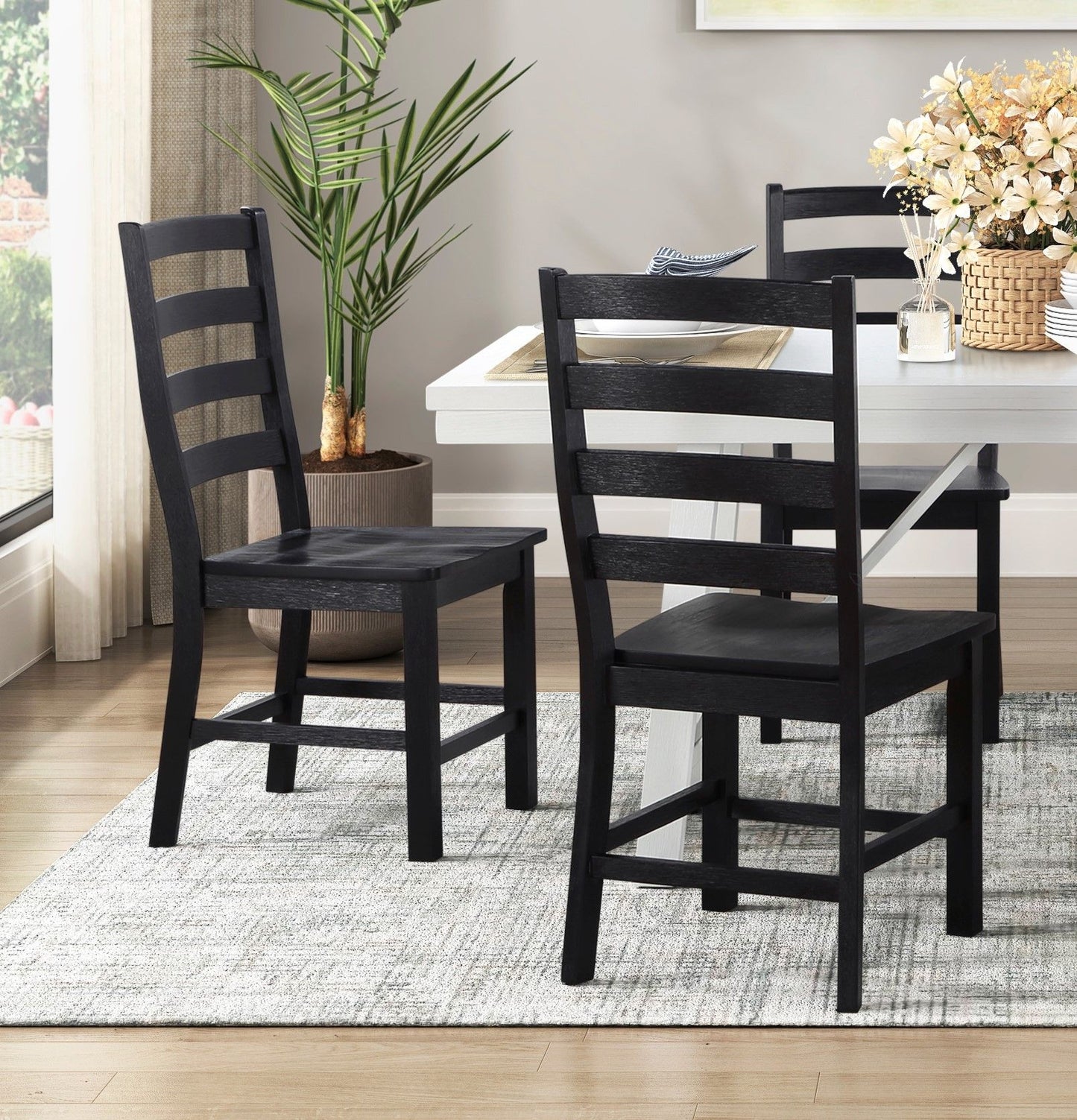 Contemporary Black Finish Side Chairs Set of 2 Dining Wooden Kitchen Dining Furniture Casual Style image 2