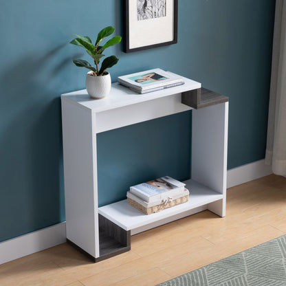 Contemporary Console Table with Two Open Shelves - White & Grey image 2