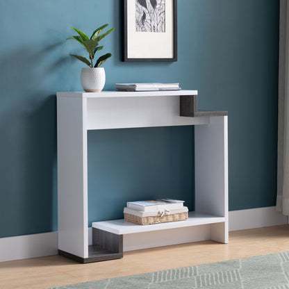 Contemporary Console Table with Two Open Shelves - White & Grey image 1