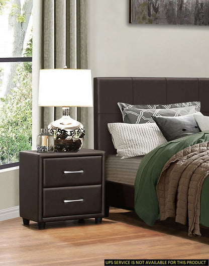 Contemporary Design 1pc Bedroom Furniture Two Drawers Nightstand Silver Tone Bar Pulls Faux Leather Upholstery, Dark Bro image 5