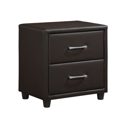 Contemporary Design 1pc Bedroom Furniture Two Drawers Nightstand Silver Tone Bar Pulls Faux Leather Upholstery, Dark Bro image 3