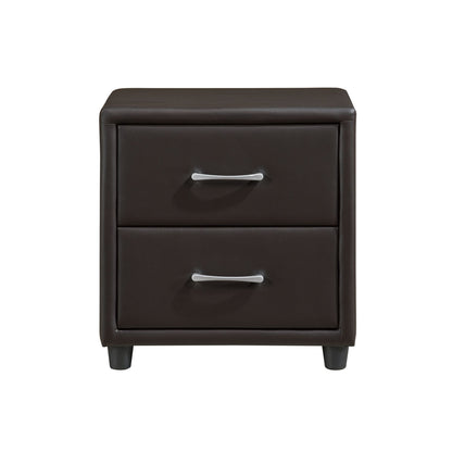 Contemporary Design 1pc Bedroom Furniture Two Drawers Nightstand Silver Tone Bar Pulls Faux Leather Upholstery, Dark Bro image 2