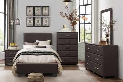Contemporary Design 1pc Bedroom Furniture Two Drawers Nightstand Silver Tone Bar Pulls Faux Leather Upholstery, Dark Bro image 7