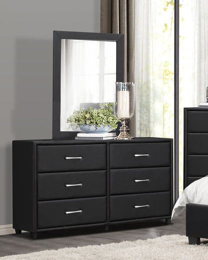 Contemporary Design Black Dresser 1pc 6x Drawers Faux Leather Upholstery Plywood Engineered Wood image 5