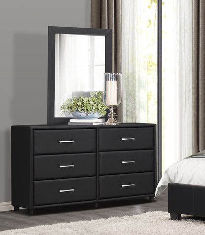 Contemporary Design Black Dresser 1pc 6x Drawers Faux Leather Upholstery Plywood Engineered Wood image 4
