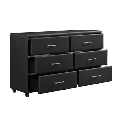 Contemporary Design Black Dresser 1pc 6x Drawers Faux Leather Upholstery Plywood Engineered Wood image 3