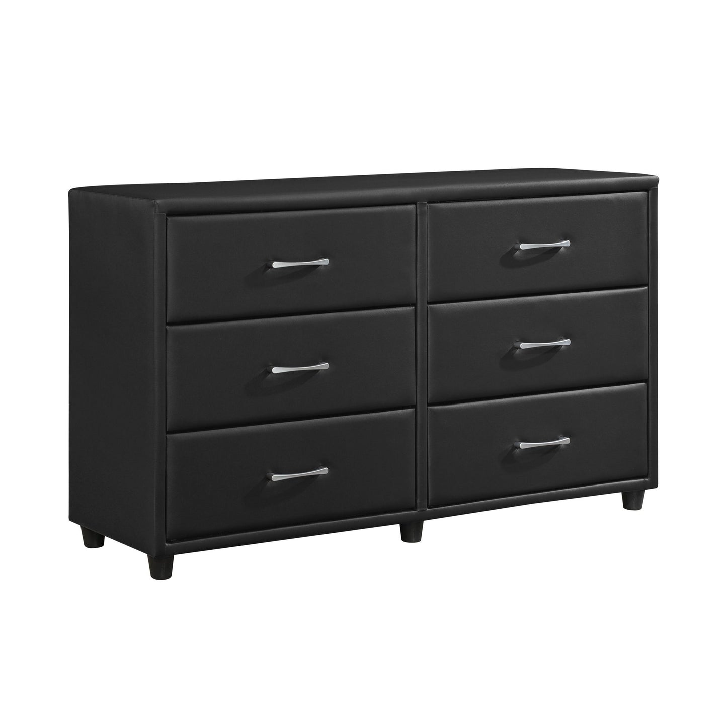 Contemporary Design Black Dresser 1pc 6x Drawers Faux Leather Upholstery Plywood Engineered Wood image 2