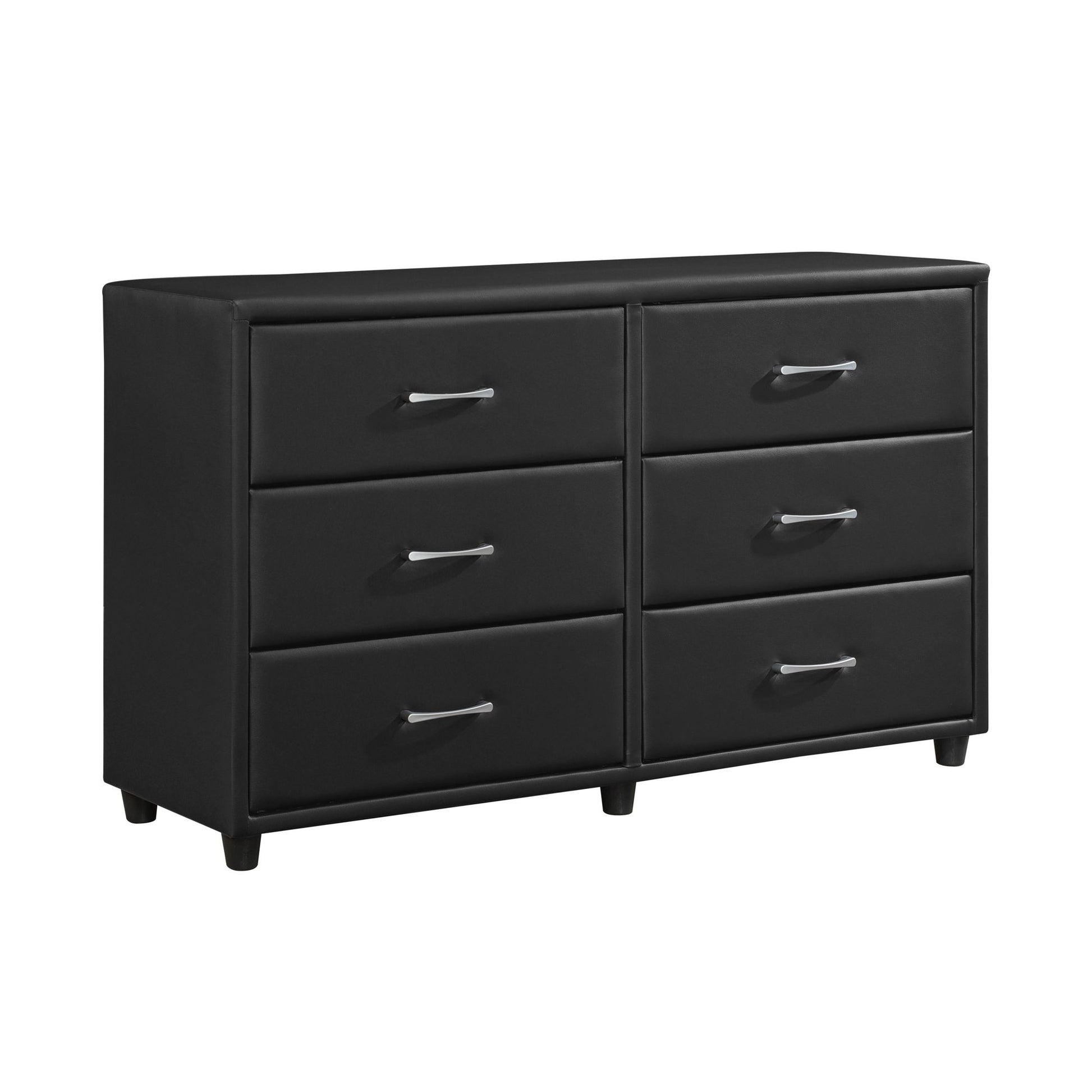 Contemporary Design Black Dresser 1pc 6x Drawers Faux Leather Upholstery Plywood Engineered Wood image 2