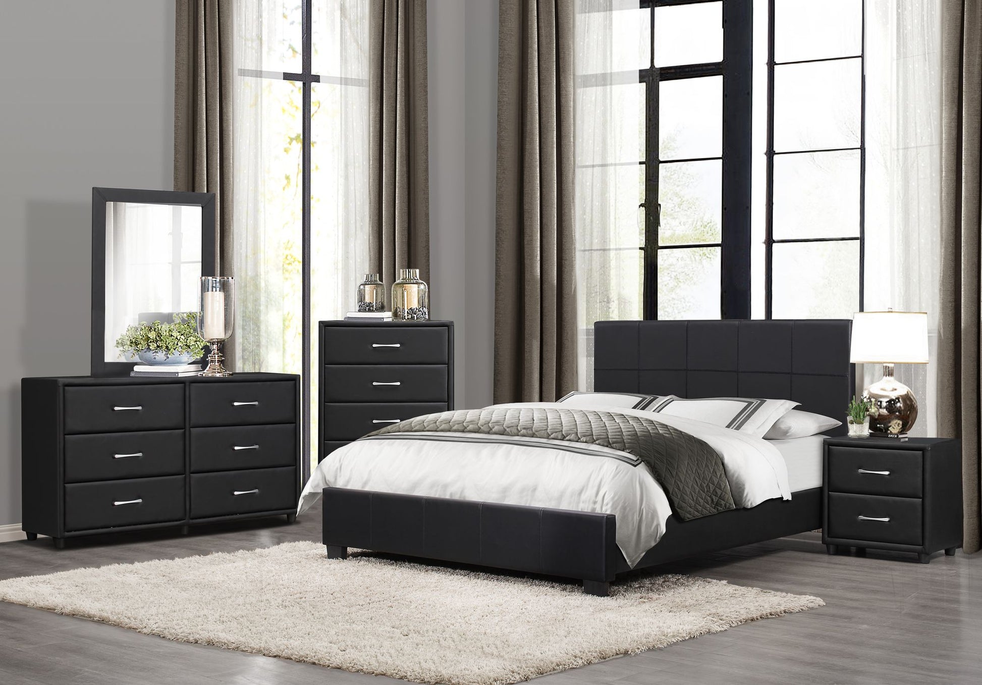 Contemporary Design Black Dresser 1pc 6x Drawers Faux Leather Upholstery Plywood Engineered Wood image 6