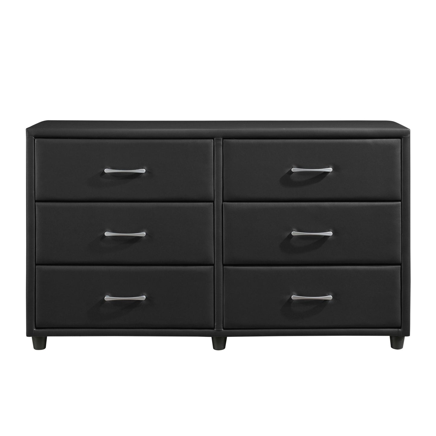 Contemporary Design Black Dresser 1pc 6x Drawers Faux Leather Upholstery Plywood Engineered Wood image 1