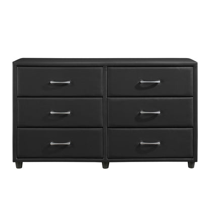 Contemporary Design Black Dresser 1pc 6x Drawers Faux Leather Upholstery Plywood Engineered Wood image 1