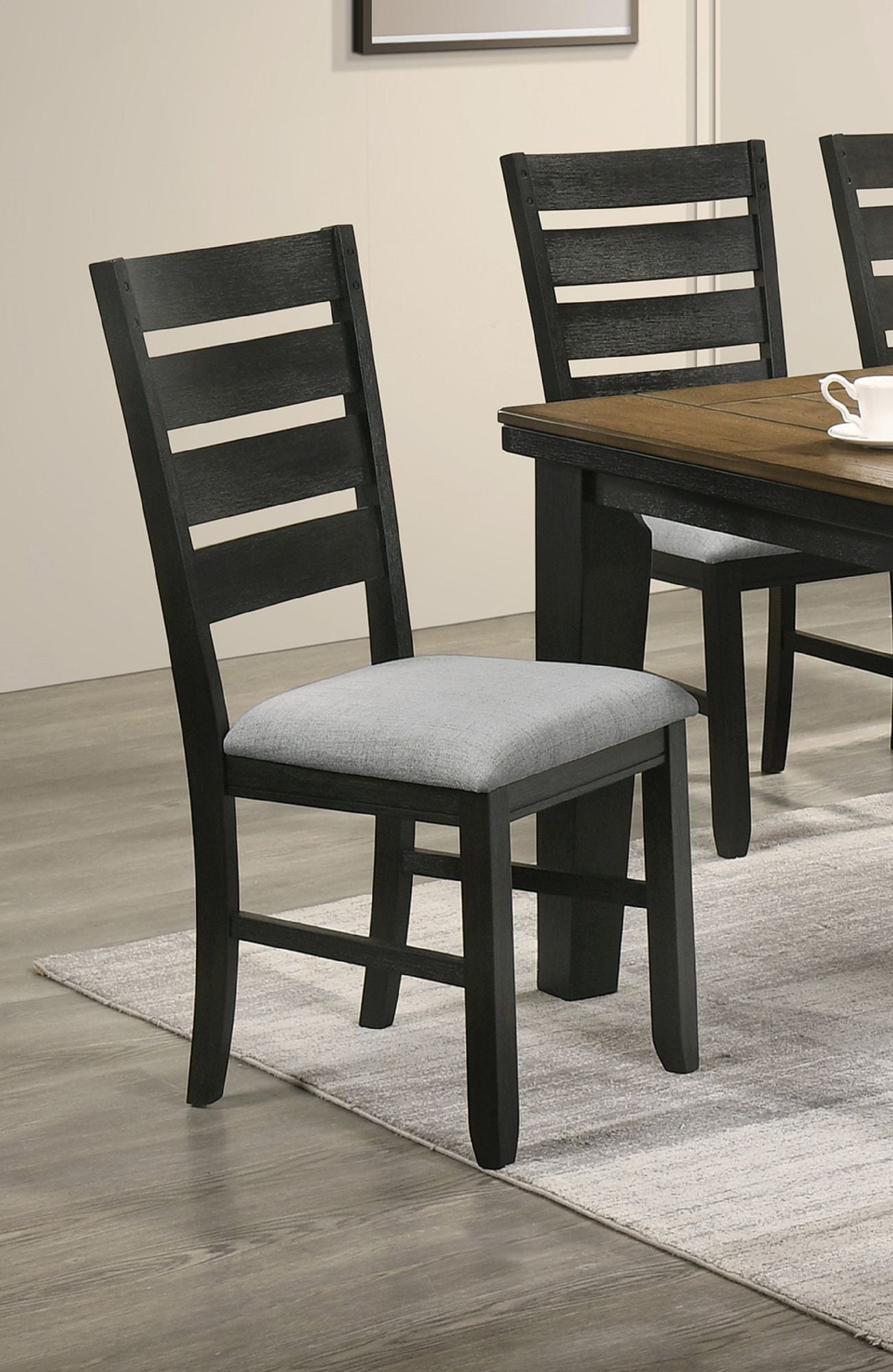 Contemporary Dining Chairs Set of 2 Wheat Charcoal Finish Solid Wood Fabric Cushion Side Chairs Kitchen Dining Room Furn image 3