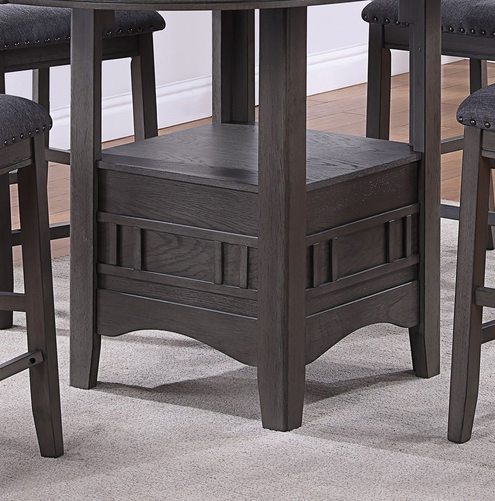 Contemporary Dining Room Counter Height 5pc Dining Set Round Table w Leaf And 4x Side Chairs Gray Finish Solid wood image 9