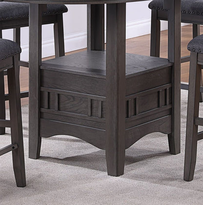 Contemporary Dining Room Counter Height 5pc Dining Set Round Table w Leaf And 4x Side Chairs Gray Finish Solid wood image 9