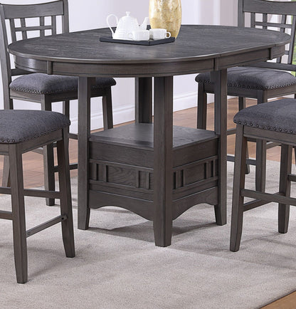 Contemporary Dining Room Counter Height 5pc Dining Set Round Table w Leaf And 4x Side Chairs Gray Finish Solid wood image 11
