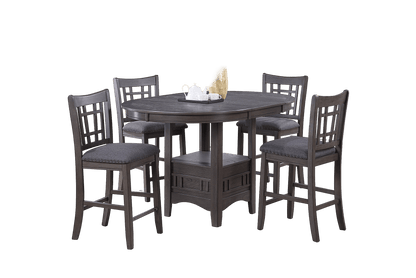 Contemporary Dining Room Counter Height 5pc Dining Set Round Table w Leaf And 4x Side Chairs Gray Finish Solid wood image 5