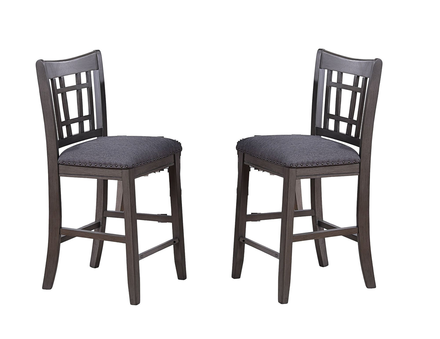 Contemporary Dining Room Counter Height 5pc Dining Set Round Table w Leaf And 4x Side Chairs Gray Finish Solid wood image 15