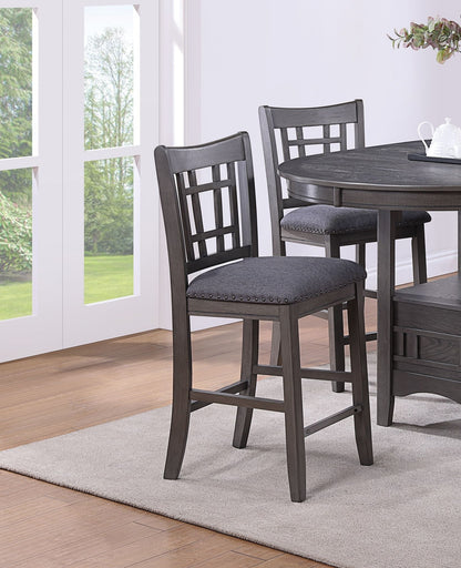Contemporary Dining Room Counter Height 5pc Dining Set Round Table w Leaf And 4x Side Chairs Gray Finish Solid wood image 12