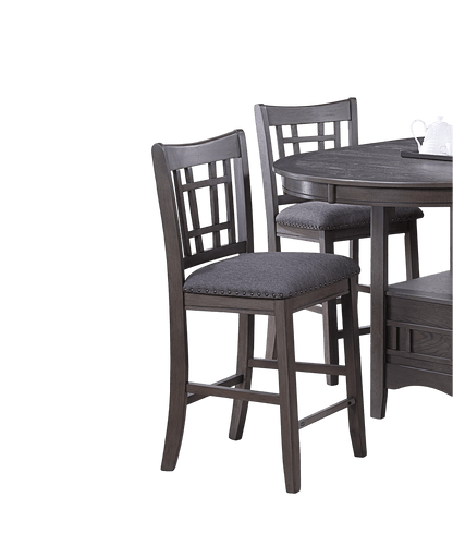 Contemporary Dining Room Counter Height 5pc Dining Set Round Table w Leaf And 4x Side Chairs Gray Finish Solid wood image 16