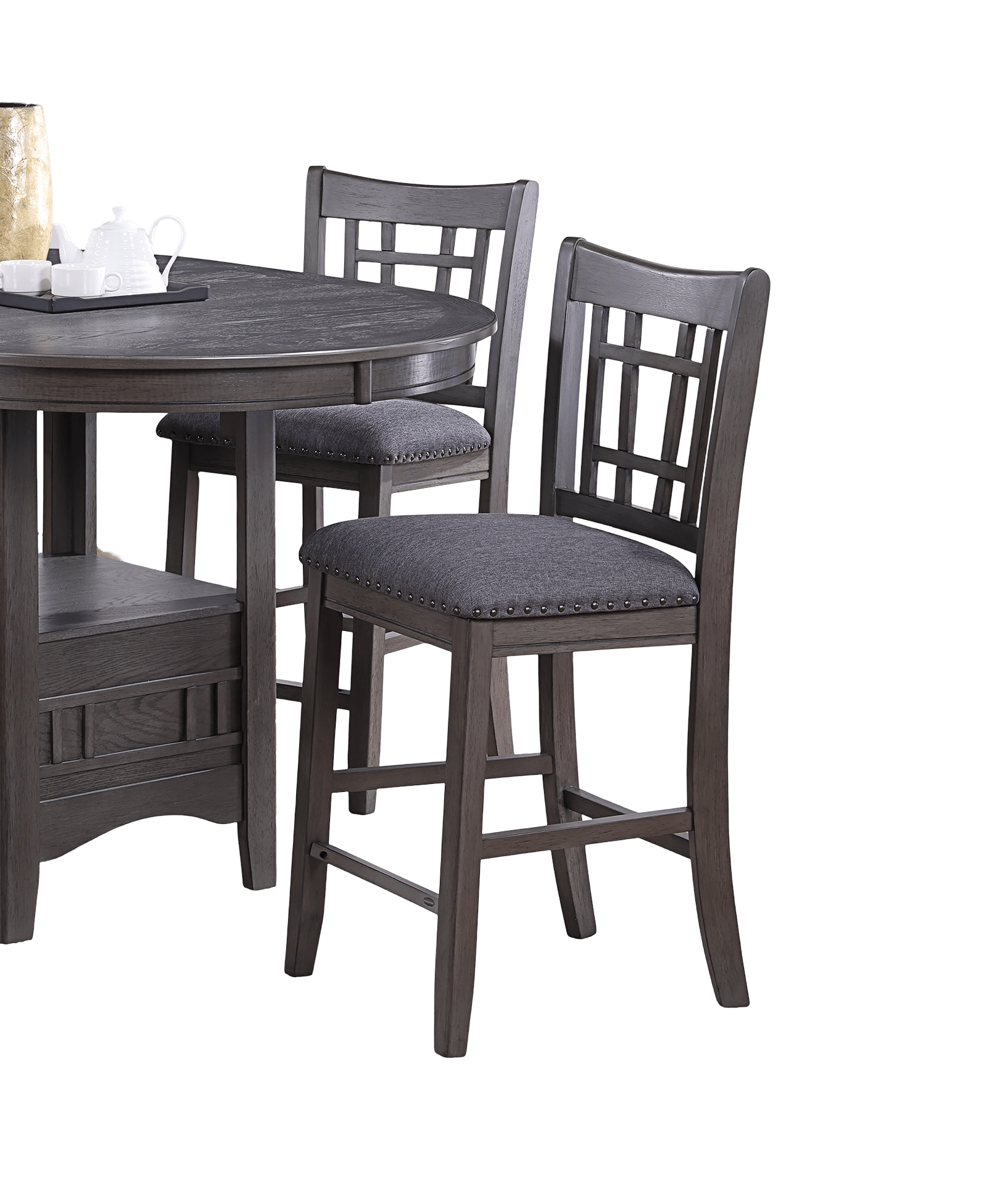 Contemporary Dining Room Counter Height 5pc Dining Set Round Table w Leaf And 4x Side Chairs Gray Finish Solid wood image 14